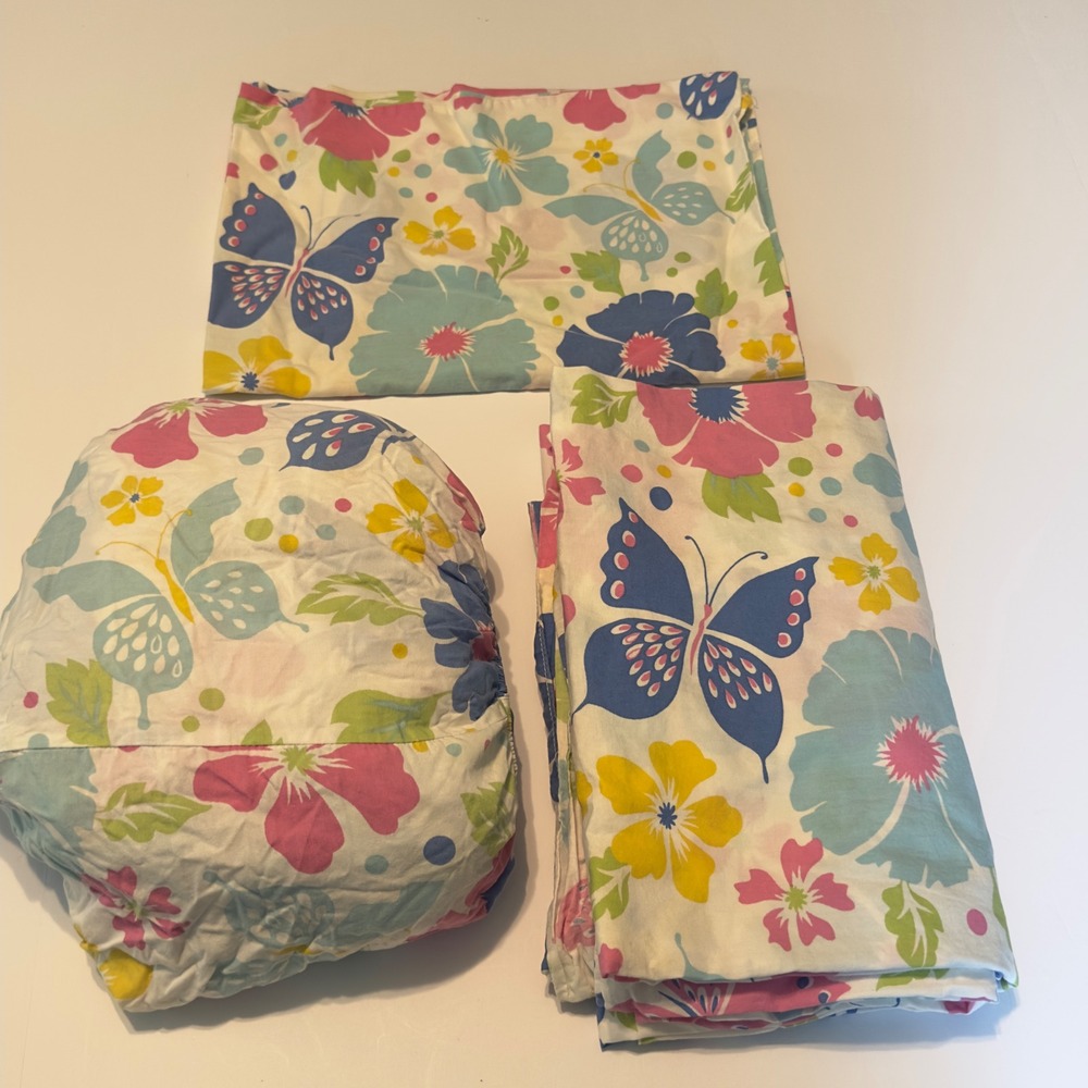Tommy Hilfiger Sheet Set Multi Floral Butterfly Preppy Twin 3pc Bedding